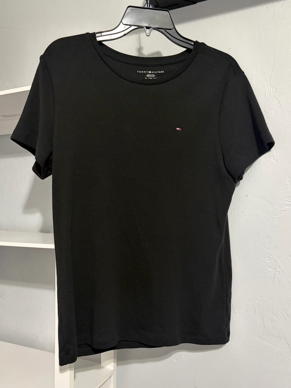 Tommy Hilfiger Black Short Sleeve Crewneck Tee with Mini Flag Logo